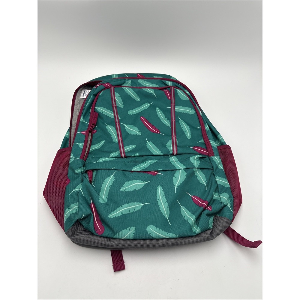 Lands' End Kids Backpack Teal Feather Print Book Bag School Travel